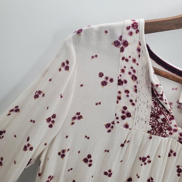 Knox Rose Womens Pink Cream Floral Tunic Top Sz S Long Sleeve V-Neck Lace Boho - Picture 8 of 15